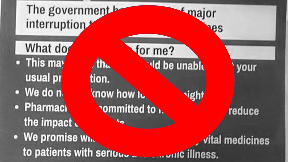 A screenshot of misleading poster with a red cross overlaid