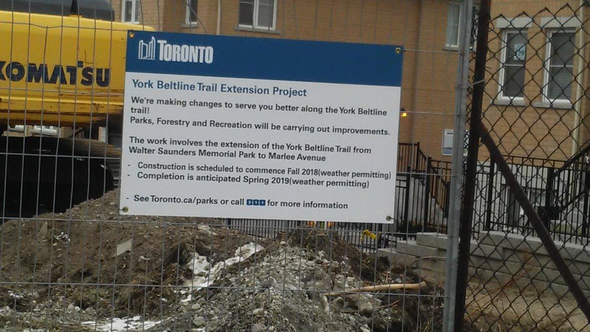 CycleToronto's tweet photo. #BikeTO trail construction update: the York Beltline extension east to Marlee Ave should be done in the spring #BeltlineUpdates #BikeNorthYork h/t @gaianicity https://t.co/2CsxCeDm2v