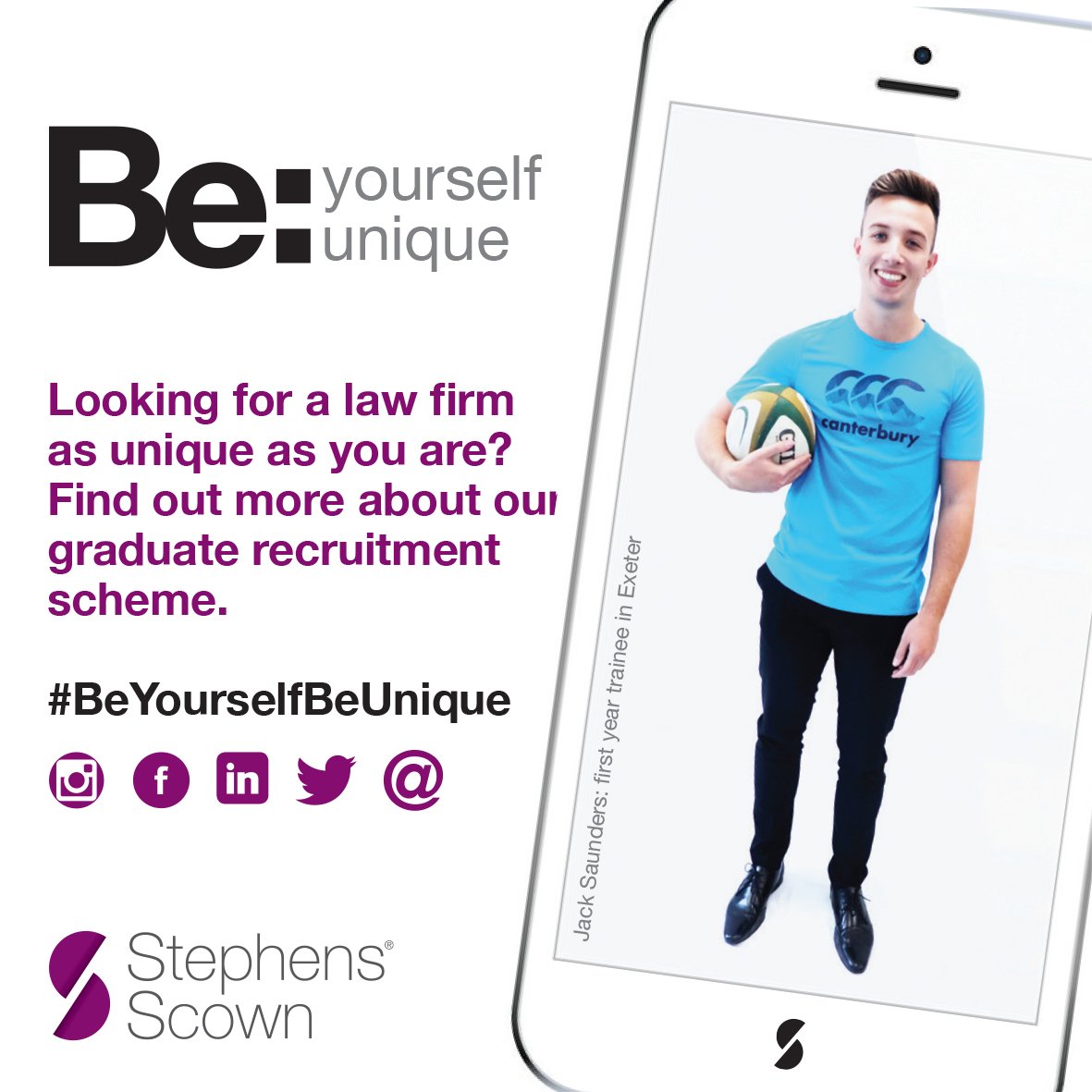 StephensScown's tweet photo. At Stephens Scown we encourage our graduate trainees to #BeYourselfBeUnique  For more information on becoming a trainee solicitor at Stephens Scown, visit https://t.co/30NF7T1qHG https://t.co/kePJf69Mto