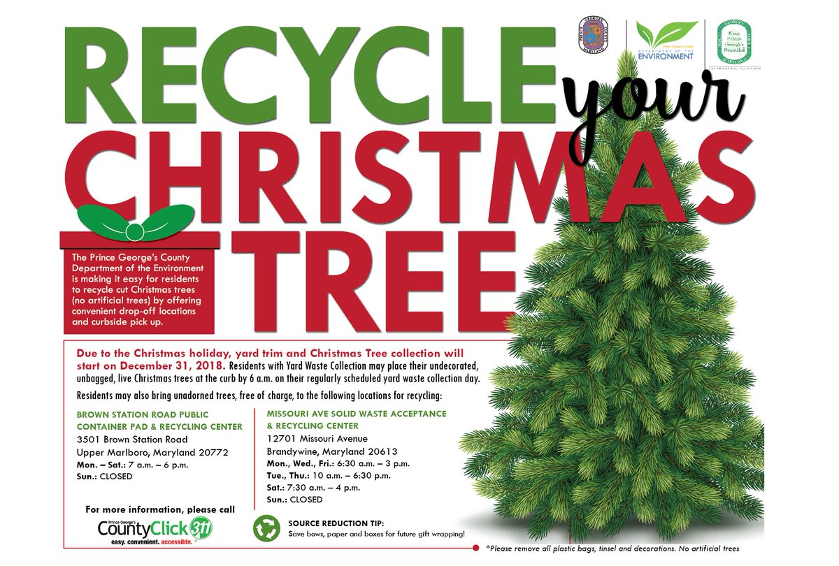 If you haven't already, bring your live holiday tree to the curb to be picked up on Monday (yard trim collection day). You can also drop them off at these locations! Recycling trees this time of the year makes our free Mulch Madness event possible in April 😀