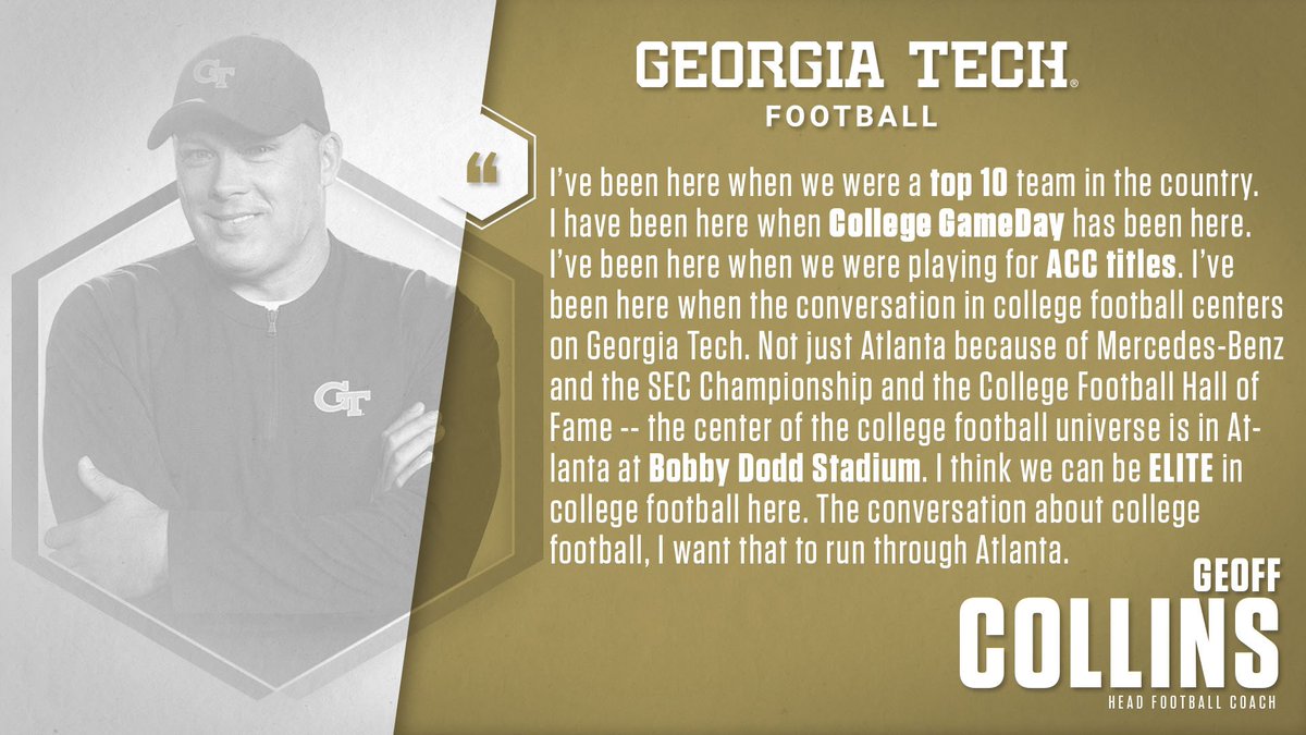 GeorgiaTechFB's tweet photo. .@CoachCollins has a clear VISION for the future of Georgia Tech football 🐝🏈💪 

#TogetherWeSwarm https://t.co/TXdLzZjpuc