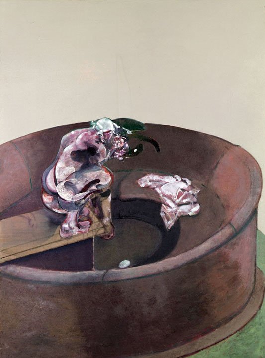 Decorative image: Francis Bacon's oil on canvas painting Portrait of George Dyer Crouching, 1966. In this piece the naked Dyer squats, like a child, contemplating his shirt, the cipher for his reflection. Perched at the end of a literal as well as metaphorical gang-plank, Dyer is on the edge of an abyss, lacerated by the violent painting of his body.