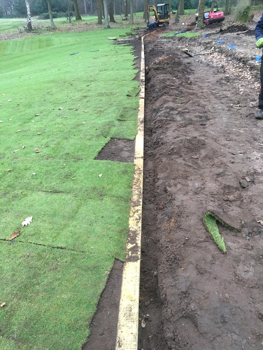 SandiwayGreens's tweet photo. Sleeper edging for new pathway at the 1st green complex coming along nicely #laserstraight great work from Sandiway greens team https://t.co/VTatDhngdJ