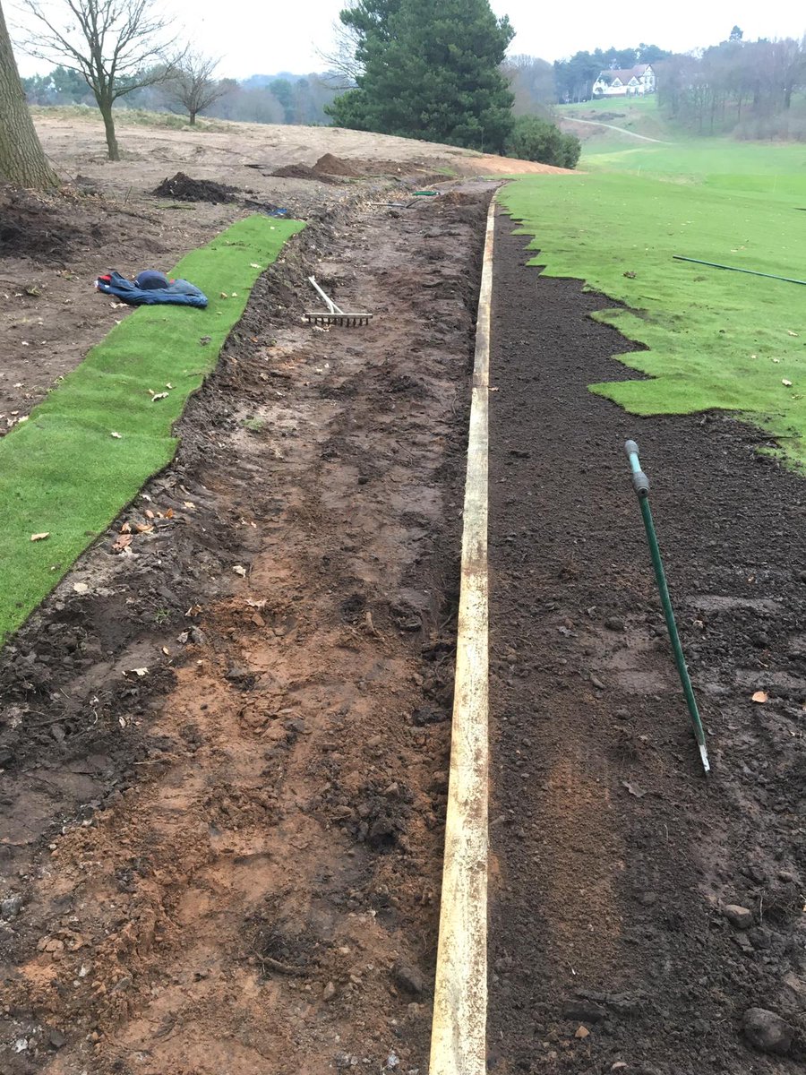 SandiwayGreens's tweet photo. Sleeper edging for new pathway at the 1st green complex coming along nicely #laserstraight great work from Sandiway greens team https://t.co/VTatDhngdJ