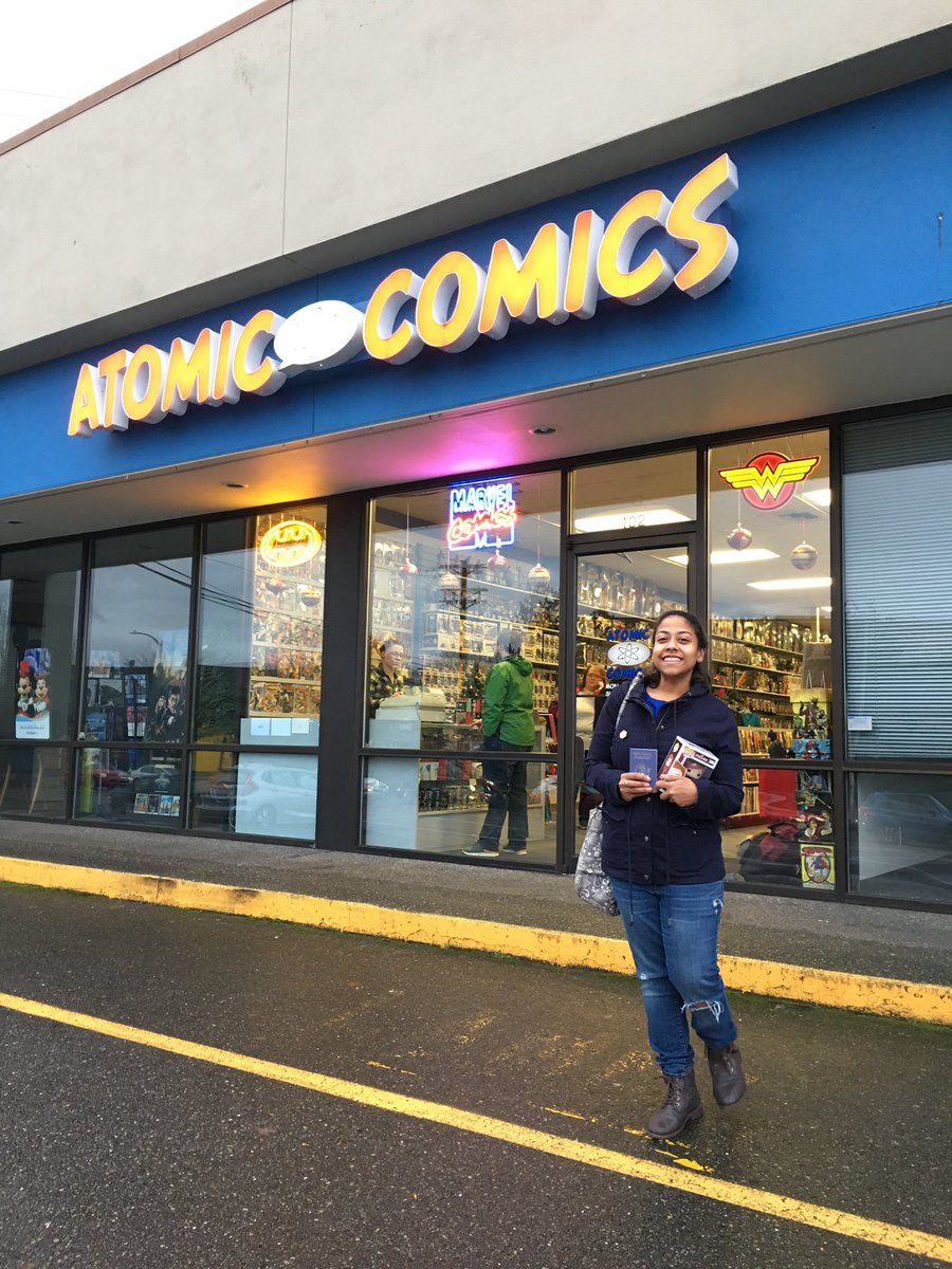 d20Dames's tweet photo. Our @brittniliyanage continues the journey to fill out her @emeraldcitycomiccon passport by getting stamps from @atomiccomics 
in Tacoma!
#ecccpassport19 https://t.co/oy2DKBKMBn