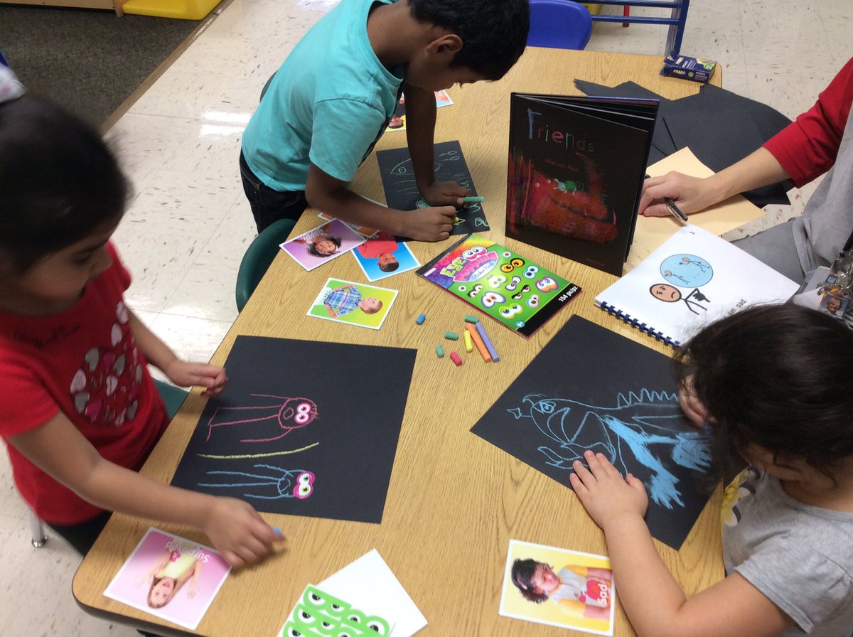 SheehanShares's tweet photo. The highlight of our day is our art center inspired by Mies Van Hout's book Friends. Thank you Ms. Lindsay! @WakeOEL #sefel #weareyatesmill https://t.co/2qm6spa9WD