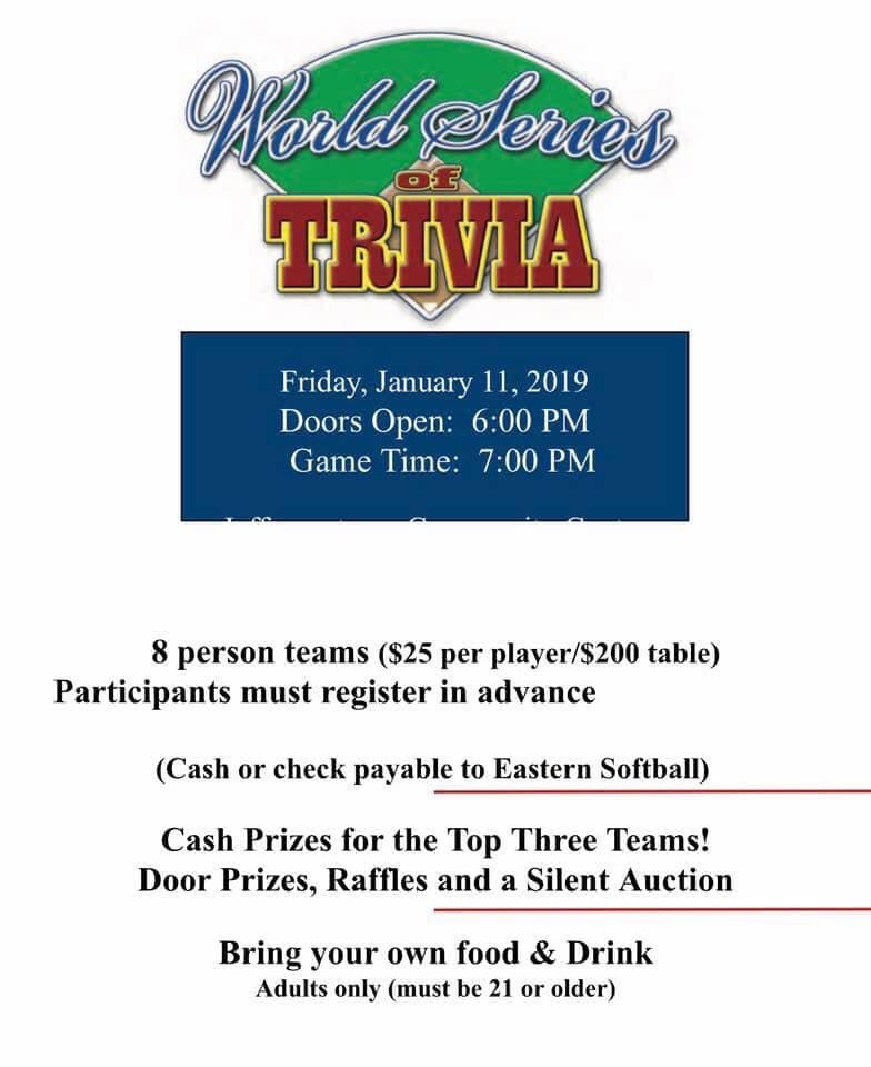softball_ehs's tweet image. It’s not too late to join us for a night of trivia and fun!! Get your team together and sign up for our World Series of Trivia!