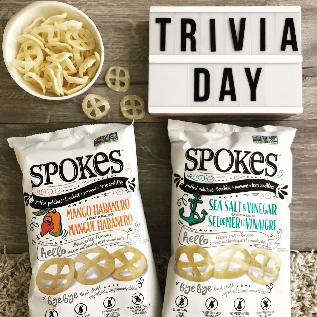 🎉**GIVEAWAY ALERT** 🎉
It’s TRIVIA DAY! Can you tell us how many SPOKES flavors there are? Be sure to visit SPOKES.ca if you get stuck 😉 #triviaday #giveaway .
✅ Follow @eatSPOKES on TW
✅ Like this post
✅ Answer the trivia question correctly.
*Full detes on FB