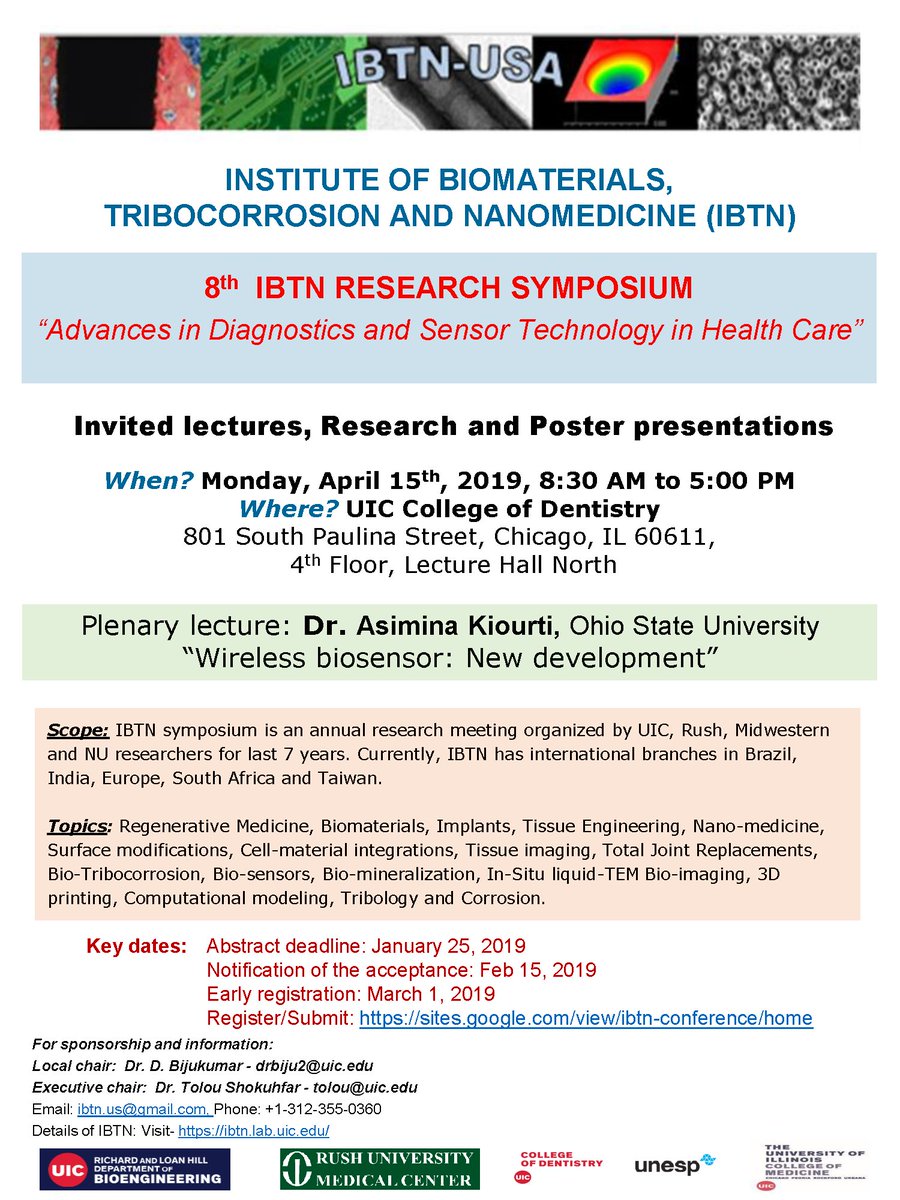 Abstracts are now being accepted for #IBTN2019 - the 8th Institute of #Biomaterials, #Tribocorrosion and #Nanomedicine research conference: bit.ly/IBTN2019 
#RegenerativeMedicine #TissueEngineering #TissueImaging #BioTribocorrosion #Biosensors #Tribology #Corrosion