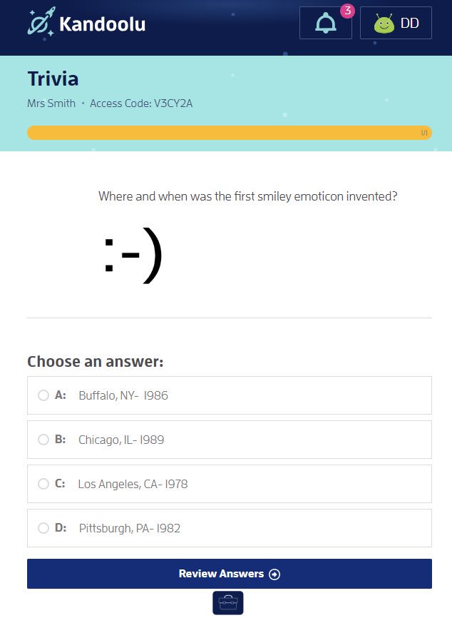 Kandoolu's tweet photo. Happy National Trivia Day! 🤓 Anyone know the answer?! We’ll be posting it on Monday! #trivia #nationaltriviaday #emoticon https://t.co/SIMfkmwtnw