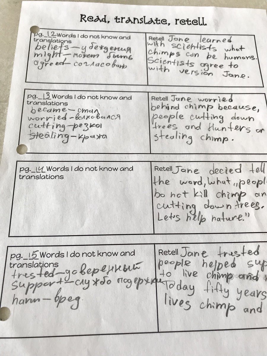 KatieLeslieESL's tweet photo. Read,translate,retell strategy is perfect for newcomers to use during independent reading to monitor their comprehension of text. 🌏📚✏️ https://t.co/EoPJ5mejyz