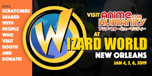 binxtv's tweet photo. Visit this weekend’s #WizardWorldNewOrleans and stop by the @Anime4Humanity booth to donate and pickup a #BinxScratcher! | @ohhellosara @thearimimimi @wizardworld | https://t.co/1HQkMJpoKy https://t.co/ti9rpBzmpA