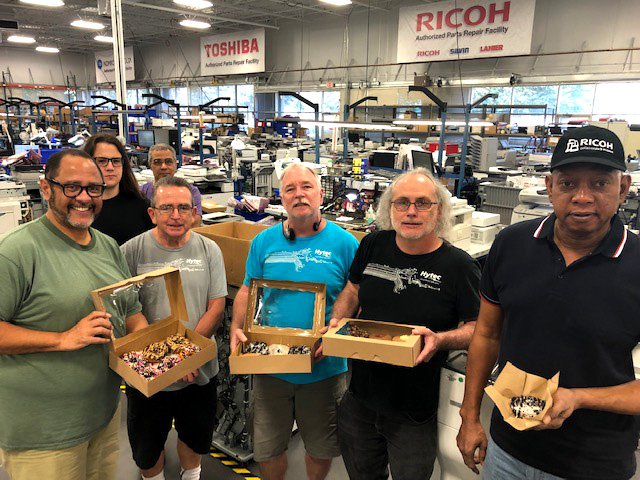 hytecrepair's tweet photo. Thank you @RicohTweets for making our tummies smile this morning with our surprise treats from @littlebluedonut! Our team is all smiles and ready to take on the day thanks to these amazing donuts! #TGIF https://t.co/3aKodhW2YS
