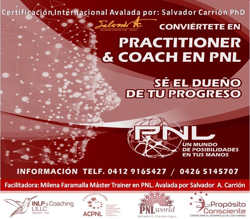 CursosExpodato's tweet photo. Comienza el año logrando tus objetivos
CERTIFICACIÓN INTERNACIONAL EN PRACTITIONER &amp; #COACH EN PNL
Avalada por el Maestro PhD Salvador Carrión 
* (0426)514.5707 / (0412) 9165427
#PropósitoConsciente #PractitionerPNL #Caracas #PNL 
@PConscient https://t.co/aoOCgwCRYk