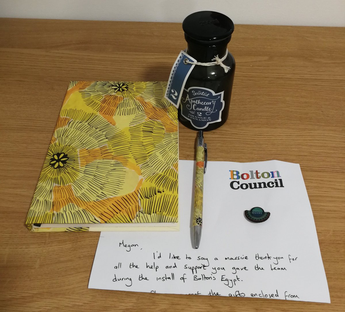 Very touched to have received a gift parcel from the #BoltonsEgypt team after helping in the installation of their new #AncientEgypt gallery. It really was a pleasure to work alongside such a fab team, and cannot wait to start wearing my new Bolton's Egypt pin! ☺️ 🎁