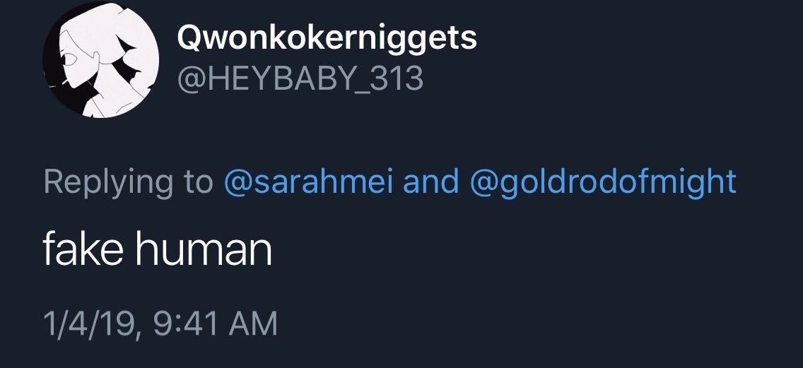 A screenshot of a tweet reply to me that just says “fake human”