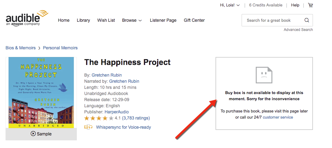 loistweet's tweet photo. @audible_com What's up with not being able to buy anything,...???? https://t.co/IxSL21SME7