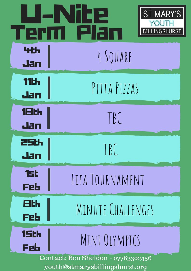 SMYouthWork's tweet photo. Check out our programme for this coming (half) term for U-Nite. If there is something that you think we should add to our next one, the drop us a message! https://t.co/MOKmLikhmQ