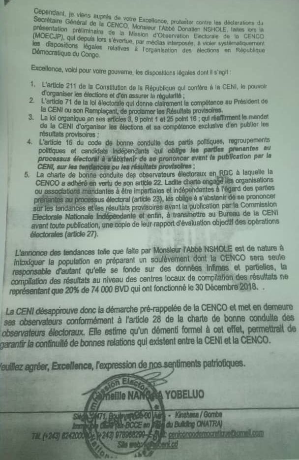 soniarolley's tweet photo. #RDC #Elections : lettre de protestation @cenirdc adressée à la @CENCO__RDC. L’Abbe Nshole est accusé de violer « systématiquement » les dispositions légales relatives à l’organisation des élections https://t.co/P5OHgI0IWz