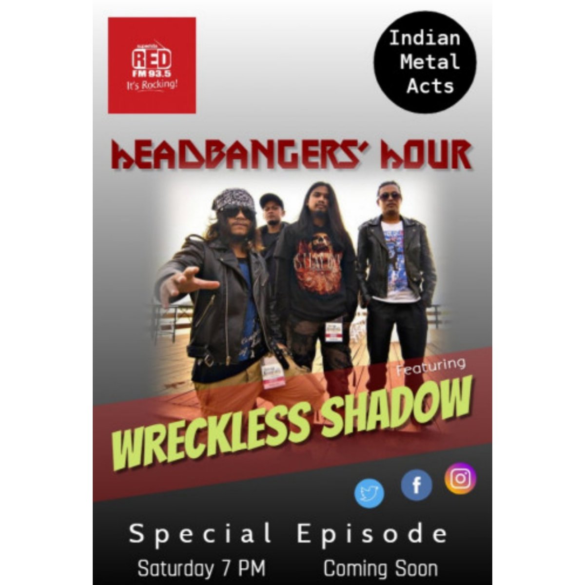 FmShillong's tweet photo. Headbangers' Hour | The Metal Show | Red FM 
Special Episode | Indian Metal Acts | Coming Soon
Wreckless Shadow https://t.co/2qXN25SIy5