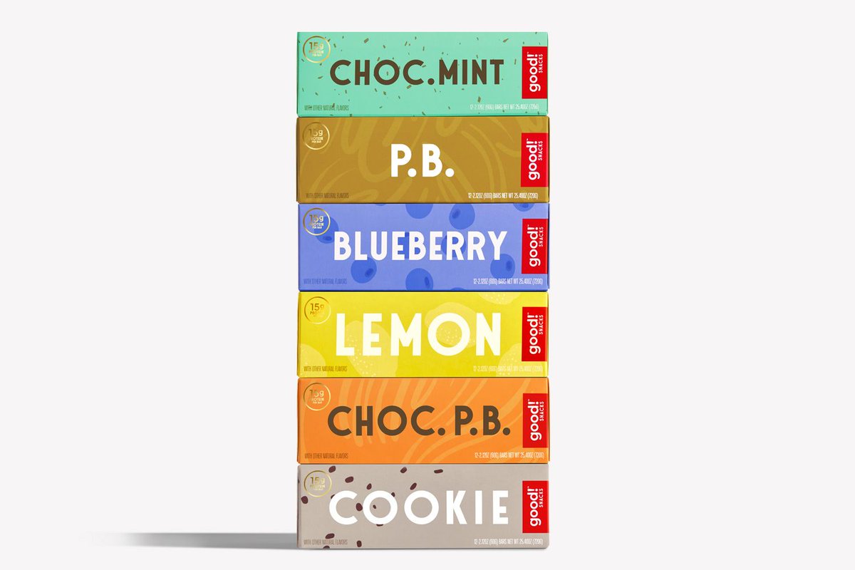 DesignWomb's tweet photo. Check out the feature of the brand identity and packaging redesign work we did for Good! Snacks Protein Bars (formerly Good Greens) over on @packagings today.  https://t.co/QkhyAekL66 https://t.co/m9mstseArI