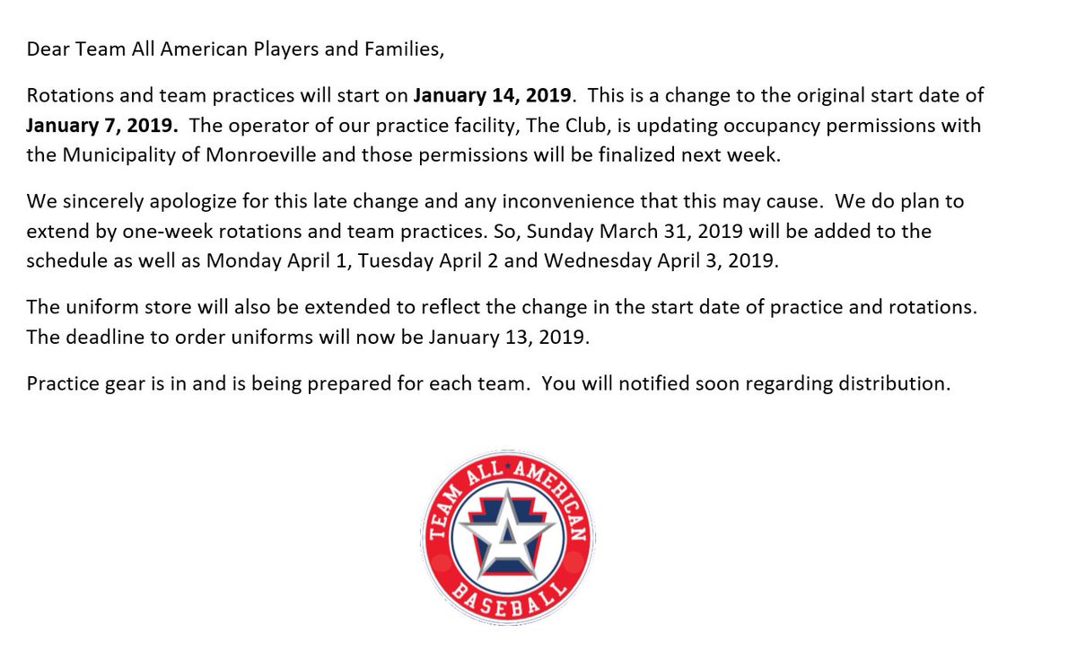 @Go_Team_AA Defensive Rotations have been pushed back 1 week. Please read message for full details. Thank you. #pleaseread #share #sharewithteammates