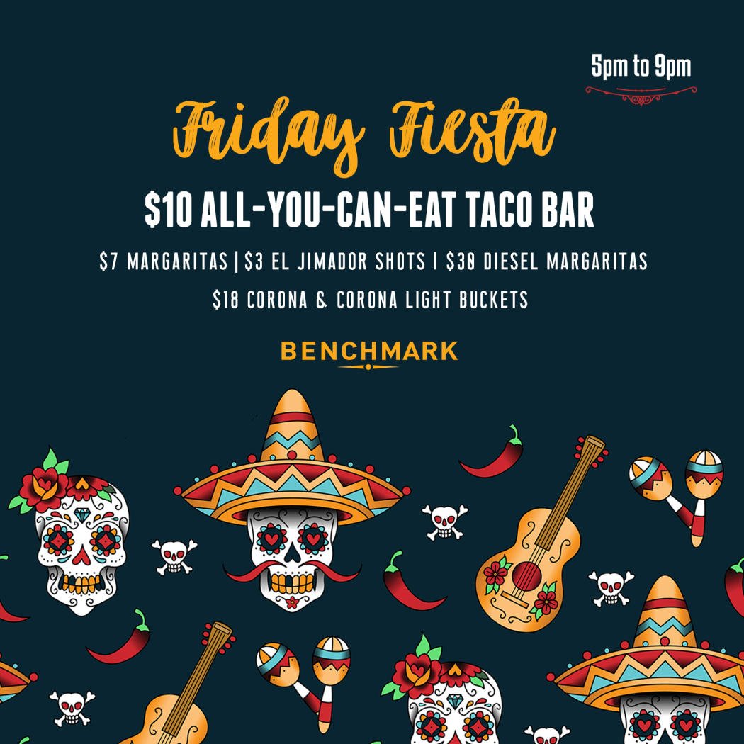 BenchmarkChi's tweet photo. Happy Friday! It's time to fiesta at #BenchmarkChi! 🌮💃🏻🍹 https://t.co/ziOKS10mSs