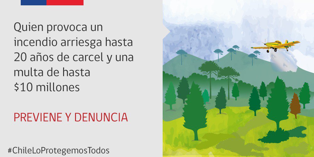 conaf_minagri's tweet photo. Las condiciones climatológicas continúan siendo ideales para la generación y propagación de incendios forestales 🔥. Necesitamos tu apoyo y compromiso para evitar conductas de riesgo 👇
¡Prevenir un incendio forestal es mucho + fácil que combatirlo! #ChileLoProtegemosTodos https://t.co/kE46ri9GCM