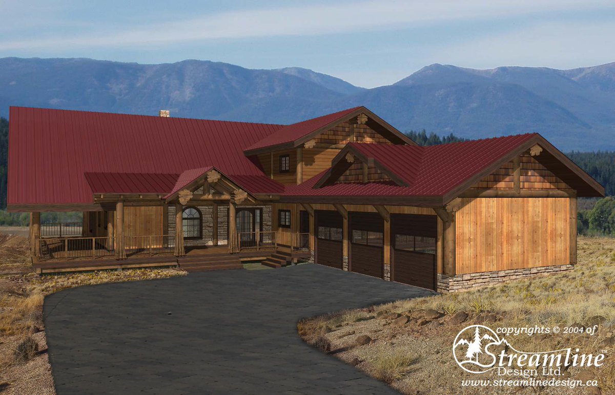 StreamlineDLTD's tweet image. New Year, New Plan. Ft. our Alberta Ranch Post &amp;amp; Beam. It has 3 beds, 2 1/2 baths, a 3 car garage, a large kitchen &amp;amp; dining space, a large open concept living room &amp;amp; foyer, a wrap around covered deck, 2 offices &amp;amp; a small loft | link in bio | #loghomeliving #flashfriday #webplan |