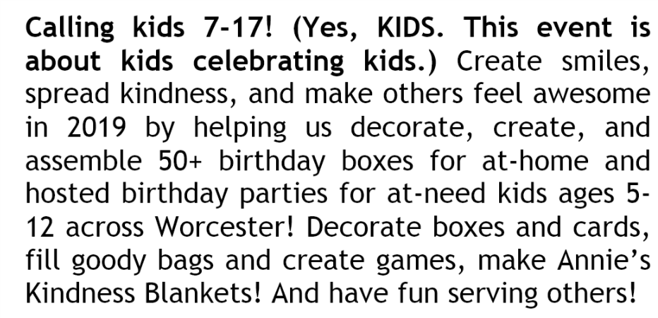 tswgo's tweet photo. 🎉Calling Kids 7-17 in the Worcester, MA area. 🎉
Join us JAN 19th @tabletalkpies with Simon-our #ProjectLovely winner in decorating, creating & assembling #BirthdayBoxes for at-home & at-need kids across Worcester🌟RSVP required:https://t.co/3wmRMLJP4N🌟
#SimonSaysGive #kids #MA https://t.co/IbEkOTa5FX