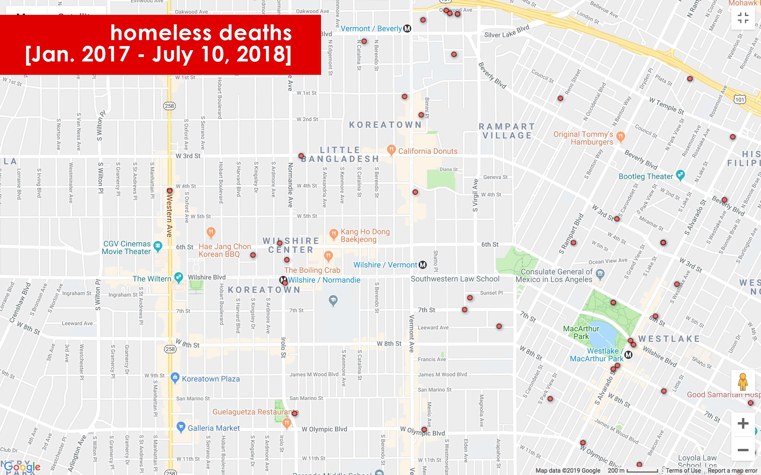 Koreatown Los Angeles Map Ktown For All 💜❤ On Twitter: "We Made An Interactive Map Using Data From  The #Losangeles County Coroner. This Is What 1,294 #Homeless Deaths Looks  Like. Https://T.co/Cynocwpaip" / Twitter