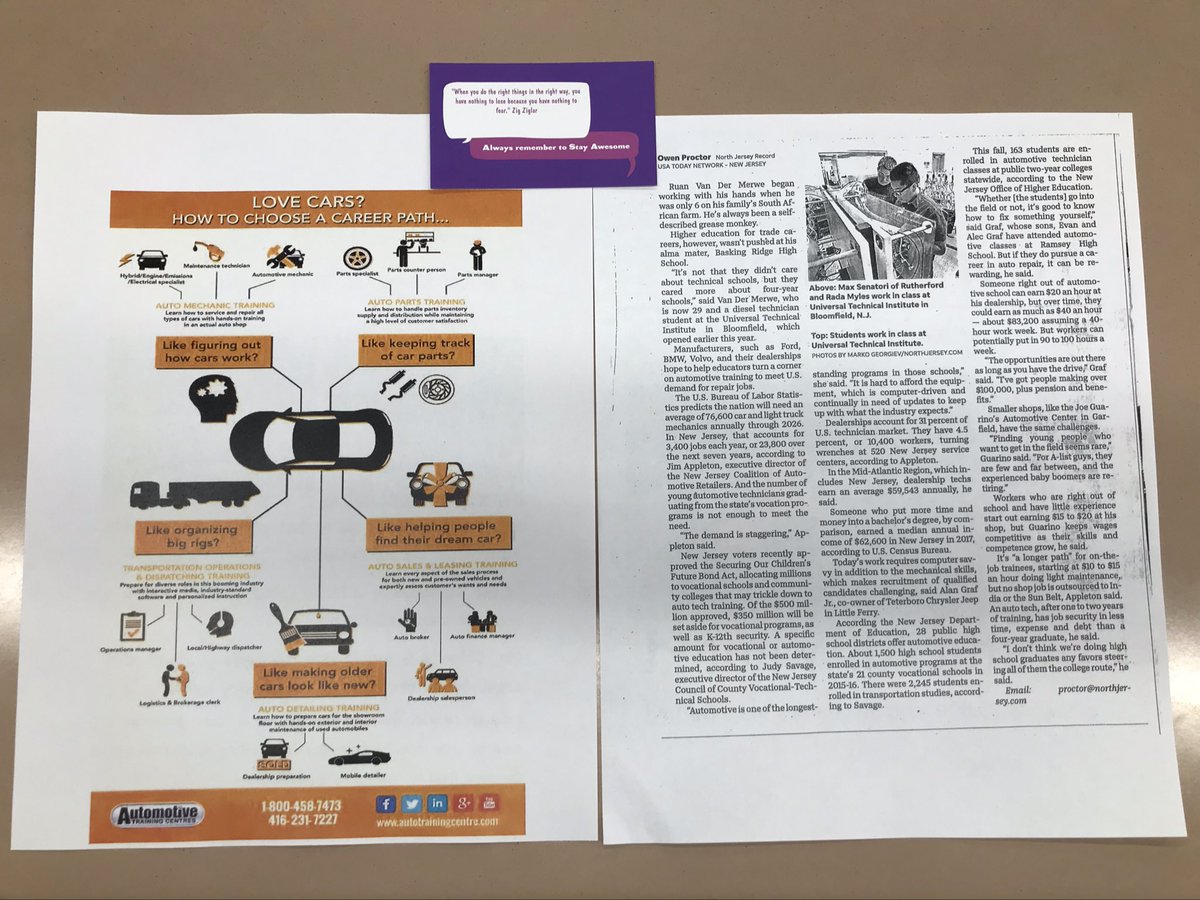 Recruiting begins Monday for Automotive Service Level 1. Curriculum filled with Motivation, Life Skills, and Entry Level Job Competence. Please refer any interested students. #futurereadynj <a href="/Dr_ScottCascone/">Dr. J. Scott Cascone</a> <a href="/FazioSally/">Mrs. Fazio 💜</a> #OBPROUD #EDTECHOB