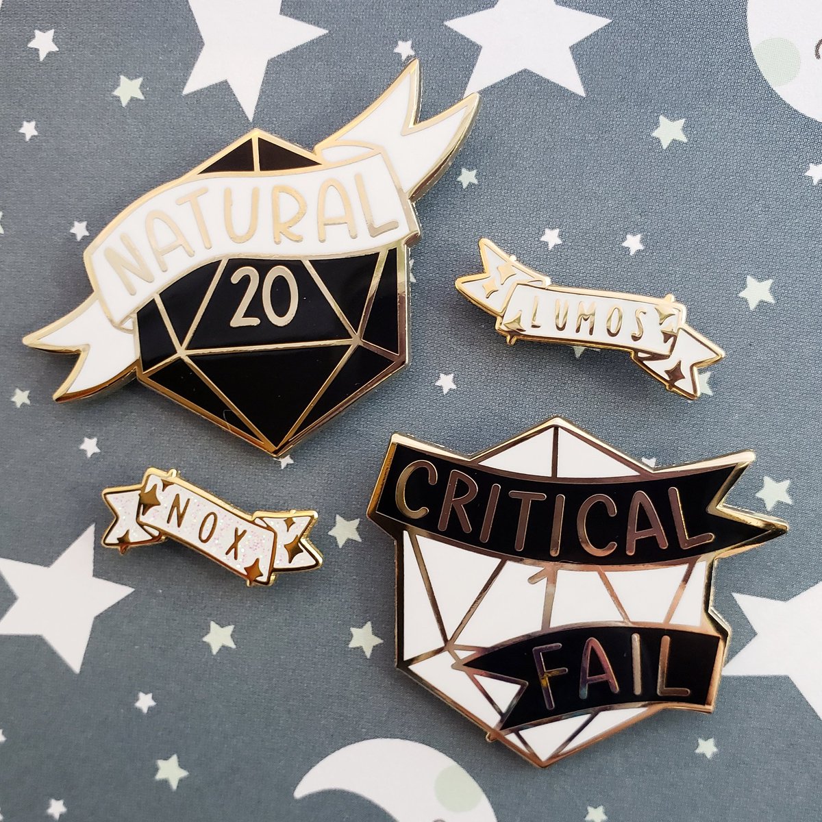 I feel like Harry Potter and DnD totally go together! Both are beautiful and magical! Get both of these pin sets on my etsy! #dnd #ttrpg #natural20 #criticalfail #dicerolling #lumos #nox #harrypotter #spells