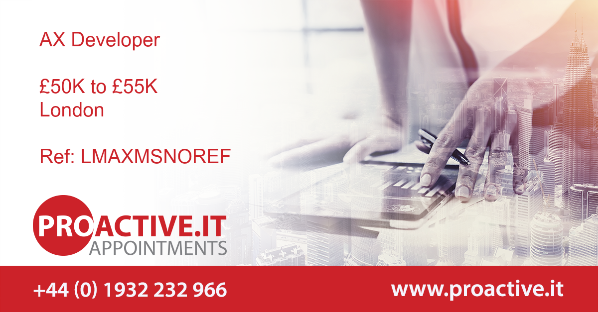 ProactiveIT_UK's tweet image. Our client, highly regarded in their field, is looking for an AX Developer to join their small but committed team to be involved in all aspects of AX Development.

 bit.ly/2RwUSWV 

#DynamicsAX2009