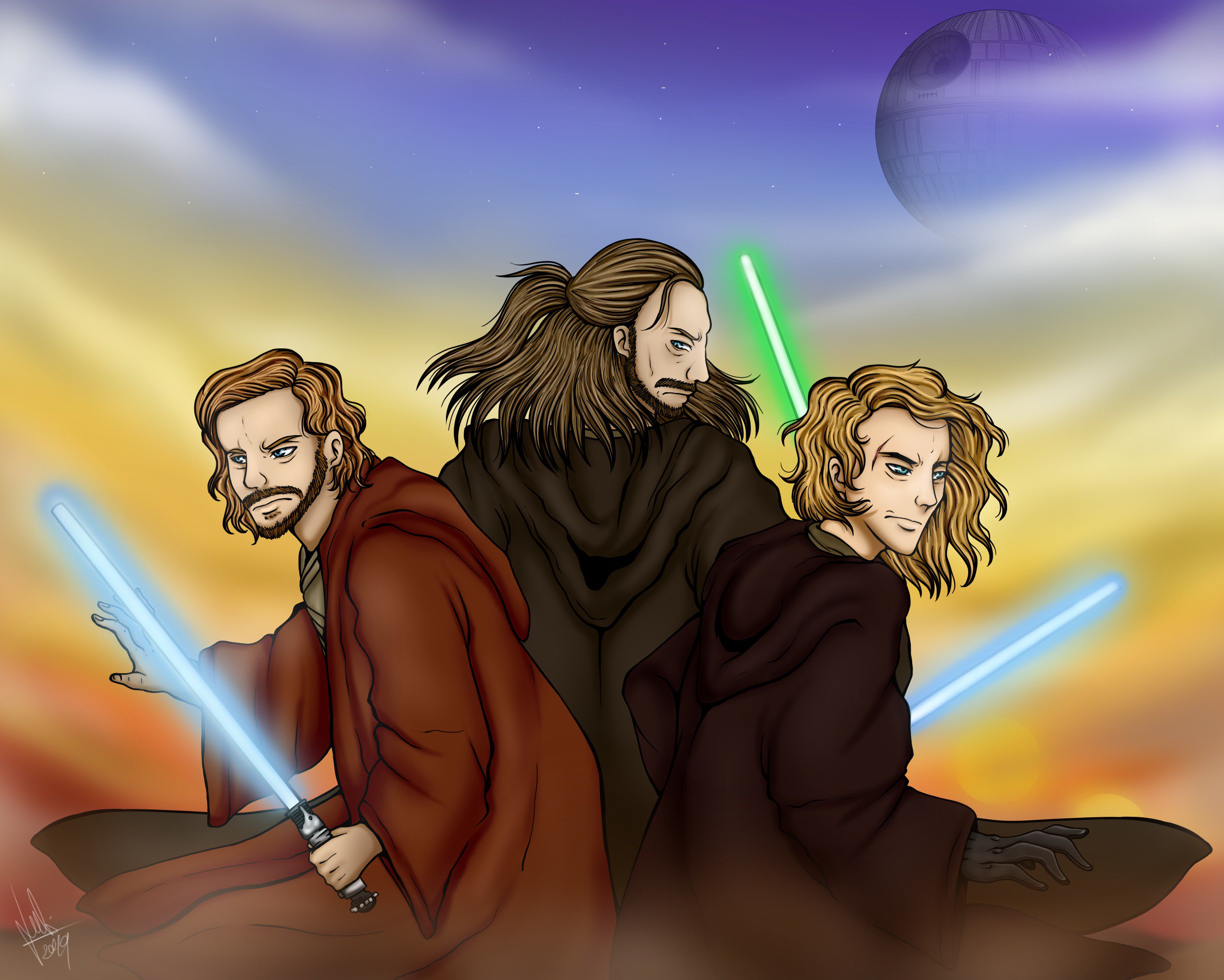 Jules. ༒ on X: I've made this drawing and since I liked it I share it here  too Obi-Wan Kenobi, Qui-Gon Jinn and Anakin Skywalker fightning together in  Tatooine. Of course, this