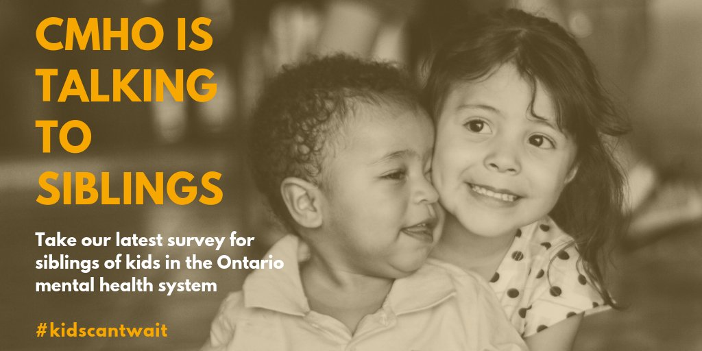 Has your sibling suffered from mental health issues during childhood or adolescence? Do you live in Ontario? Take our survey today surveymonkey.com/r/siblingsurvey and help us make a better child &amp; youth mental health system for families like yours! #kidscantwait