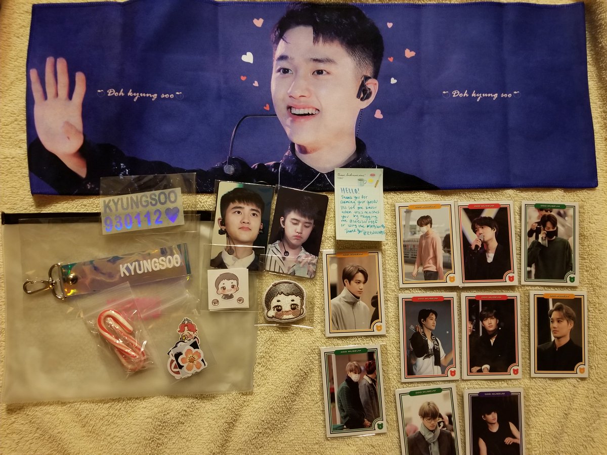 gladlynini's tweet photo. Thank you so much for getting everyone's items to them. I love my kyungsoo banner and jongin goods. @letsluv1485 #letsluvfb https://t.co/2aLLKRRQbn