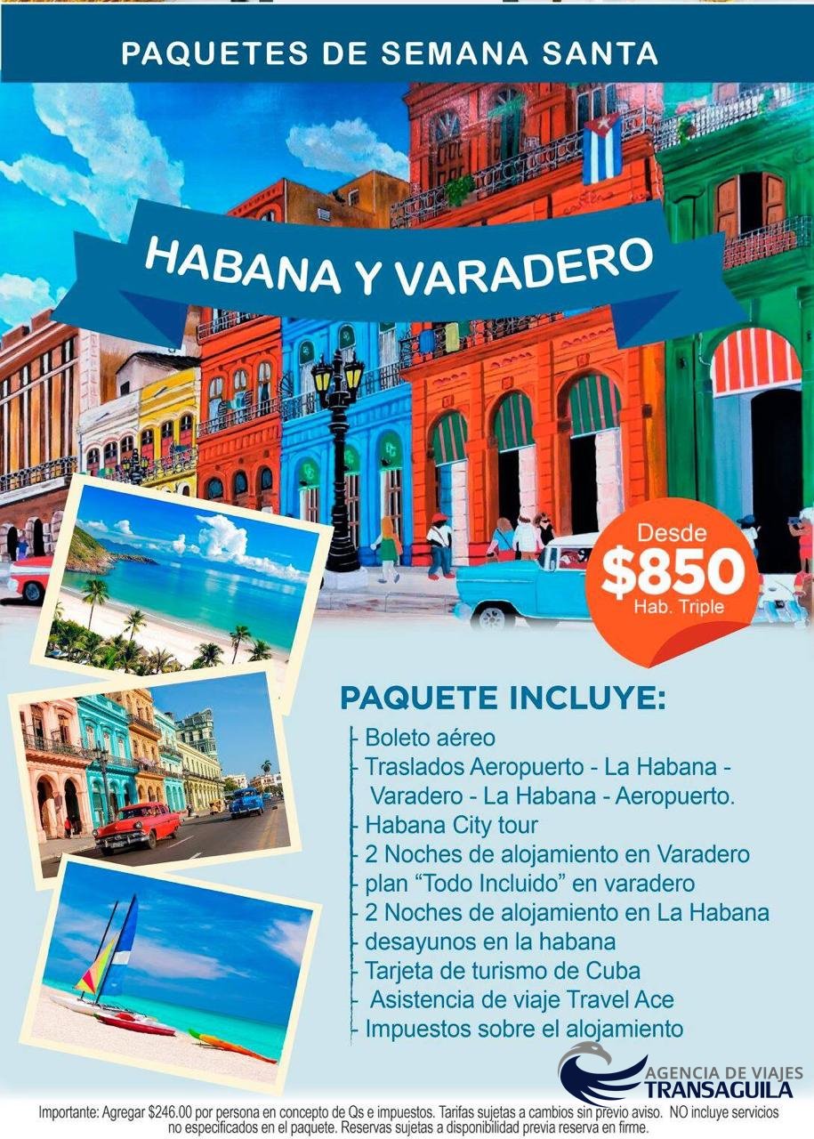 Multi Destinos Agencia on Twitter: hacia Semana Santa/ 2019 #HabanayVaradero Importante: - Agregar $246* por persona en de Qs e impuestos - Tarifa sujetas a cambio sin previo