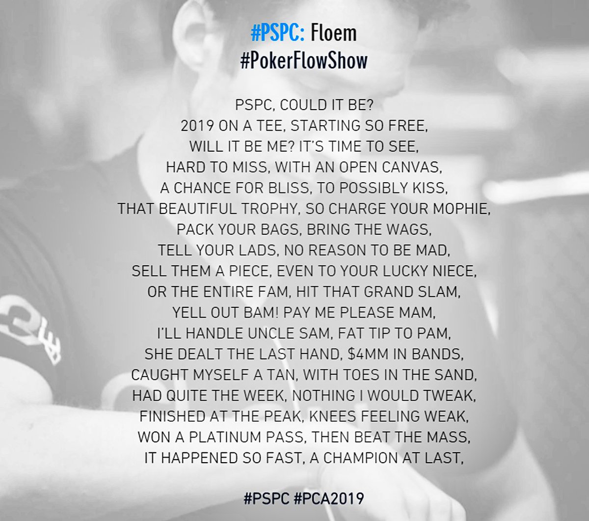 Giving away 1% of my <a href="/PokerStars/">PokerStars</a> $25,000 #pspc #pca2019 : Guess my end of day 1 chip count (must guess by 5 PM EST on Jan 6; 1 guess per person. Like, retweet &amp; tag who you thinks wins it all!)
Also we have a new #floem for the PSPC: jeffgrosspoker.com/floems