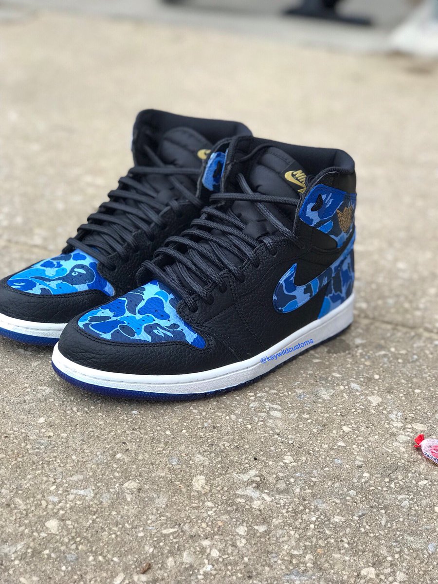 KeyWildCustoms's tweet photo. Jordan 1 Retro High Bape Custom! #customshoes #bape #bapeshoes #bapecustom #instakicks #shoesonfire #jordancustom #nicekicks https://t.co/xyOyp8IK17