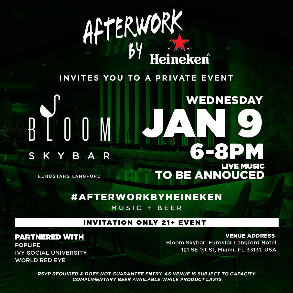 First one of 2019! Meet us on the rooftop for some tunes + brews on Wednesday 😎 RSVP: bit.ly/hawbloom

#AfterworkByHeineken