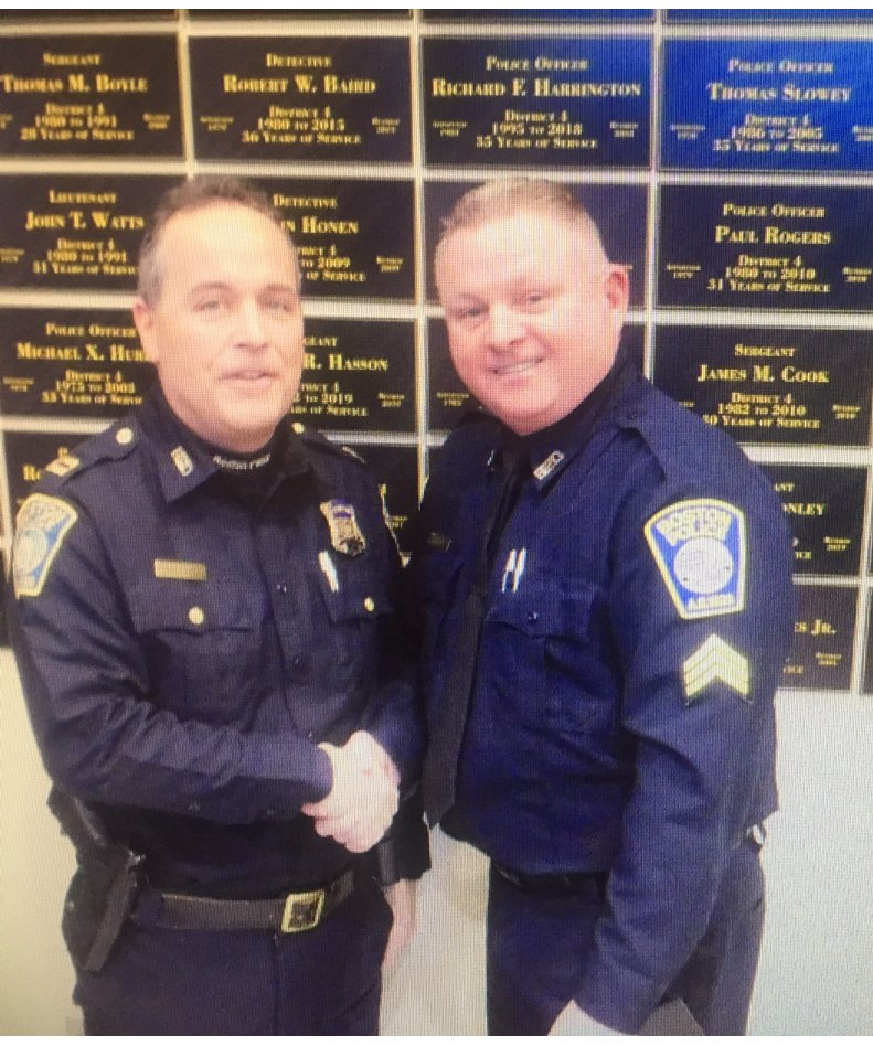 BostonPoliceRA's tweet photo. Congrats to @bostonpolice Sgt William Hasson who retired after 32 years of service to the City of Boston. Captain Steve Seeeney Congratulates Bill after hanging his plaque on the District 4 Hall Of Fame Wall. Long Happy Healthy Riterement Bill.#Welldeserved #acopscop #BlueFamily https://t.co/DOQZL957md
