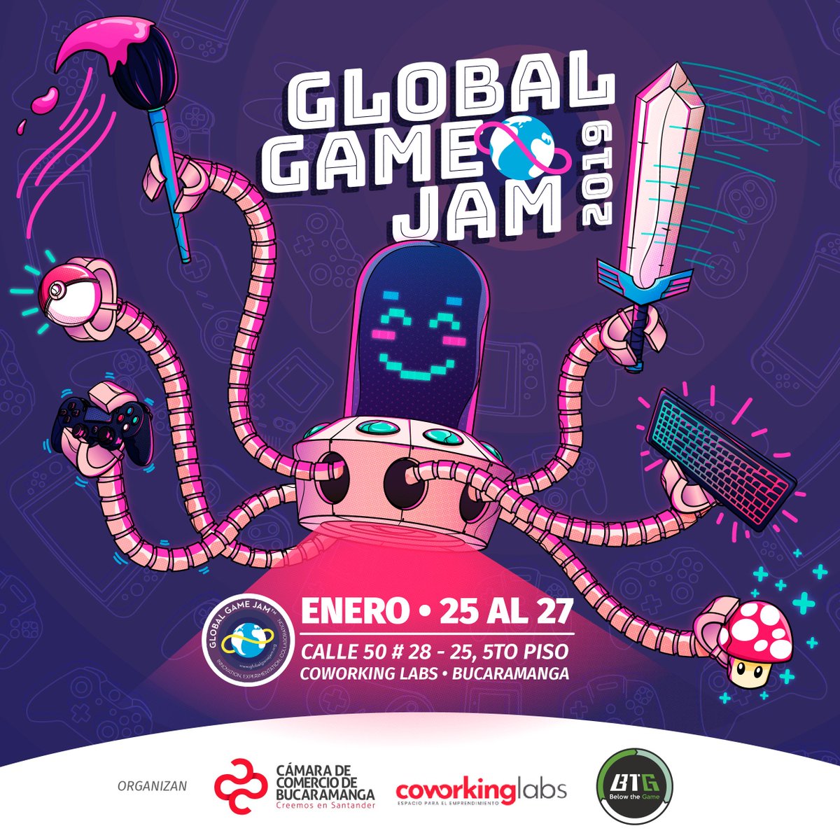 Por segundo año consecutivo, la <a href="/CCBucaramanga/">Cámara de Comercio de Bucaramanga</a>, Coworking Labs y <a href="/BelowTheGame/">Below The Game</a> se unen para traer el <a href="/globalgamejam/">GlobalGameJam</a> a la ciudad bonita; un evento en donde todos los que quieran participar serán bienvenidos.
 Para participar, debes registrarte aquí:
 bit.ly/2R8YJKr