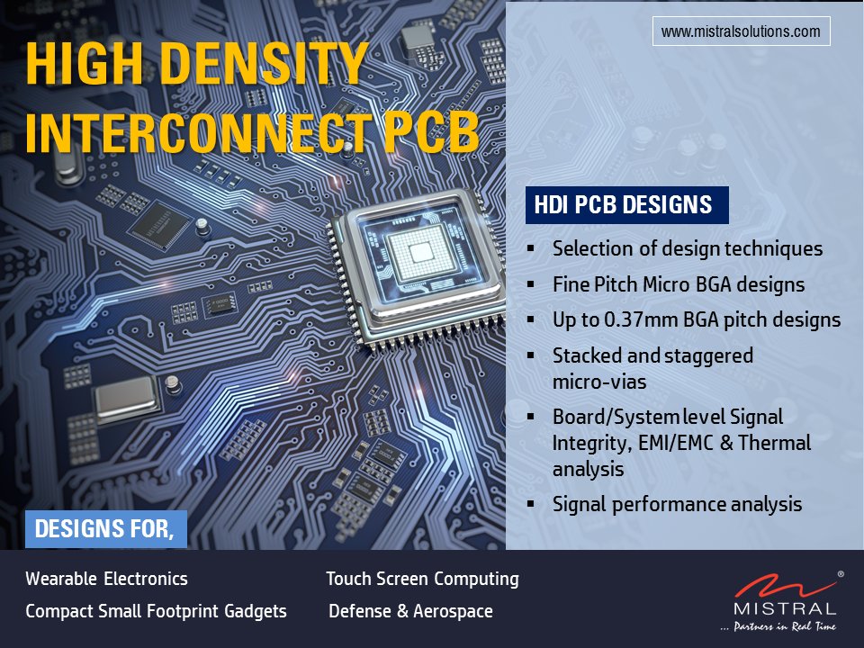 MistralSoln's tweet image. High Density Interconnect #PCBDesigns including microvias, blind and buried vias, fine lines and spaces, sequential lamination, via-in-pad technology based techniques that help reduce size &amp;amp; weight of embedded devices while enhancing electrical performance
mistralsolutions.com/product-engine…