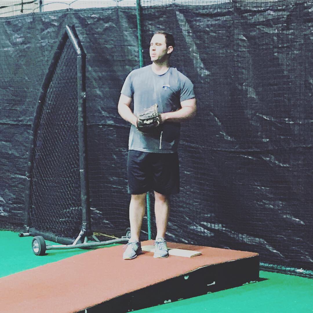 14-yr MLB vet, Dodgers 2018 World Series starter Rich Hill along w/ Phillies journeyman, former 1st round pick, 2017 Team Israel pitcher Jeremy Bleich working out at the A’s Baseball Ctr. Assisting is former A’s C Harrison Engstrom. Photo cred <a href="/adpowers31/">Alex Powers</a> Cincinnati Reds.