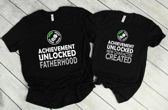 Achievement Unlocked Matching Couples Gamer T-shirts, Funny Gender Reveal His and Hers Shirt, Family Birth Announcement Tshirts #ShirtsWithSayings #FunnyTShirt 
Buy here goo.gl/6p5gJC