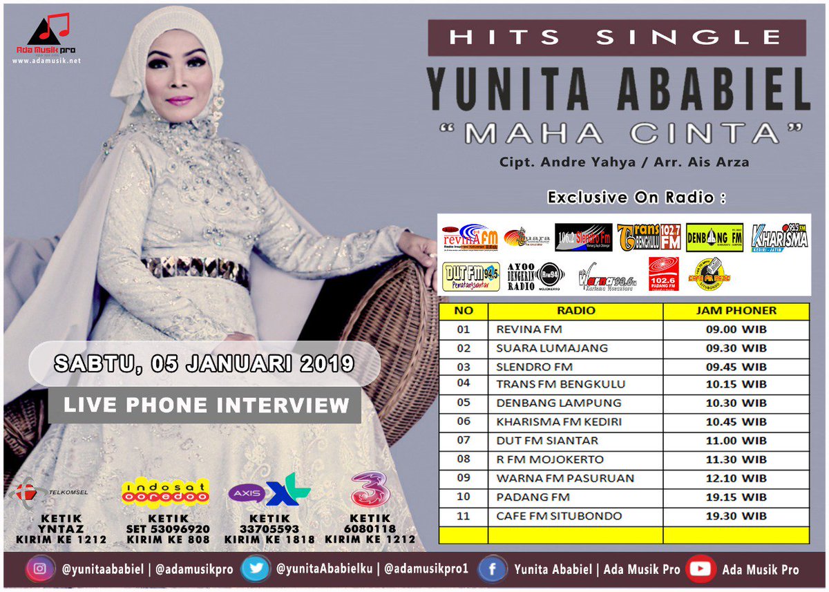 RadioTRANSFM2's tweet photo. #Now Live Phone Interview with @yunitaababielku - Maha Cinta @RadioTRANSFM2 cc : @AdaMusikPro1 #MD @HenyMarlina2 #Lintas Pesona Siang https://t.co/7qOjNTRSwQ