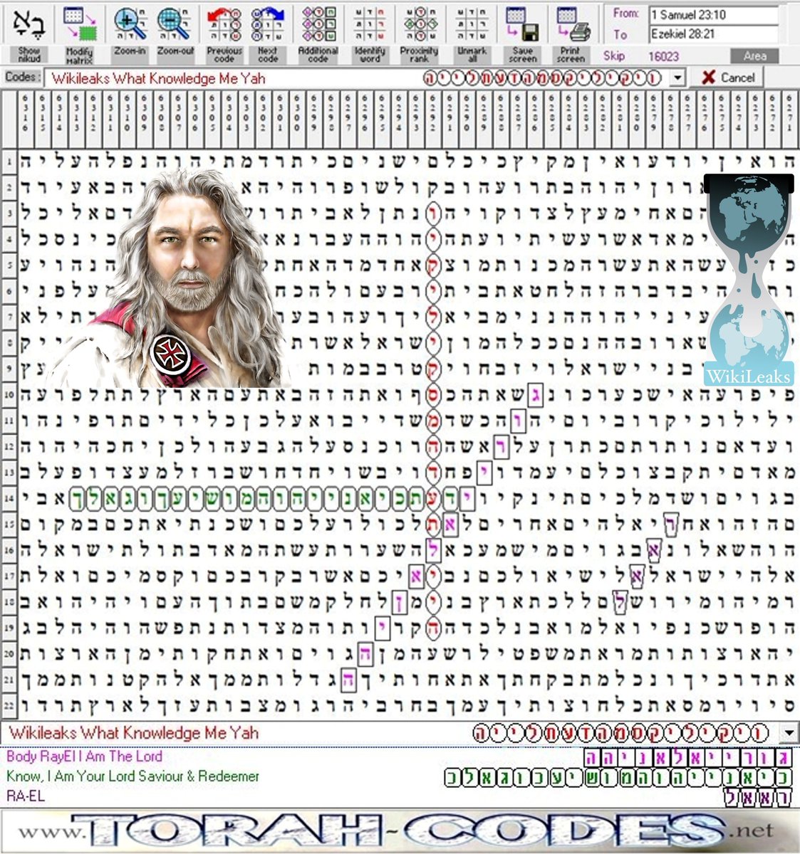 PrimeCleric's tweet photo. Wikileaks What Knowledge Me Yah!
Body RayEl I Am The Lord!
Know I Am Your Lord Saviour &amp; Redeemer!
Isa 60:16 and thou shalt know that I am the Lord thy Saviour, and thy Redeemer, the Mighty One of Jacob. 
Update to my first peer approved Bible Codes discovered about 10 years ago. https://t.co/hLqmtMAnoX