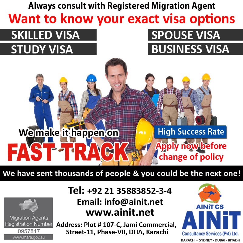 Are you planning to go to Australia on Fast Track!

Call AINiT to select the best possible option for you to migrate to Australia.

#VisaOptions #StudyVisa #SkilledVisa #ImmigrationtoAustralia