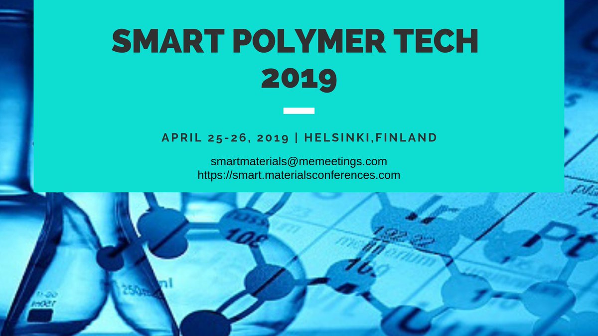 🔬 #smartmaterials &amp; #polymertechnology 2019 #conference in #Finland
📆 April 25-26
🎙Experienced #speakers
🎻#B2B #Network
📜#Publication &amp; #Poster presentation opportunities 
📝 Submit your #abstract now: bit.ly/2GdYrJ5
#event #materials #science #Engineering #ceramics